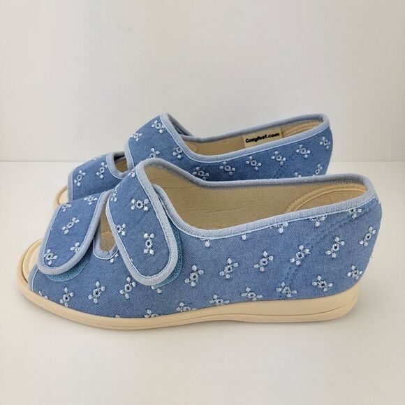 Cosyfeet Womens Size US9 UK7 Blue Hook Loop Open Toe Slip On Comfort Shoes - Picture 1 of 8